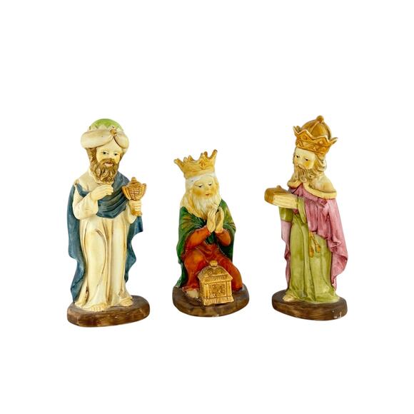 Vintage Creative Art Flowers Hand Painted Three Wise Men Nativity Figurines - Picture 11 of 16